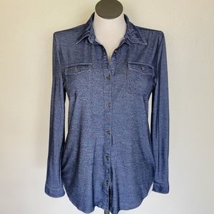 Chambray Style Button Down Rayon Blend